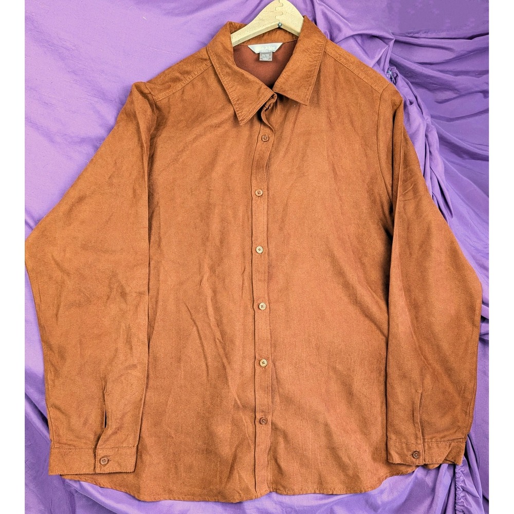 White Stag Woman Suede Like Collared Button Down Long Sleeve Shirt XL